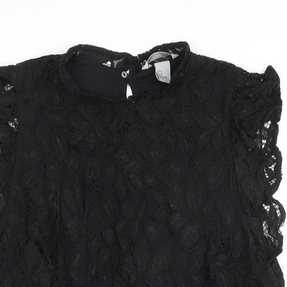 Womens UK Size M H&M Black Basic Button-Up