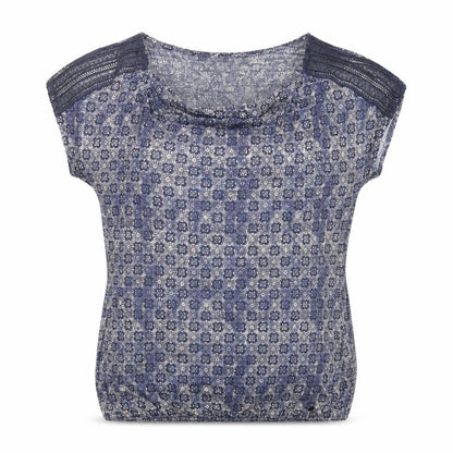 Tom Tailor Womens Blue Geometric Cotton Basic T-Shirt Size XL Cowl Neck