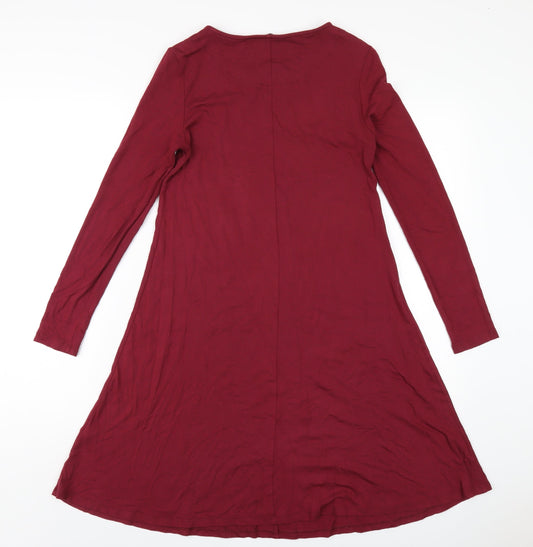 Marks and Spencer Womens Red Viscose A-Line Size 6 Round Neck Pullover