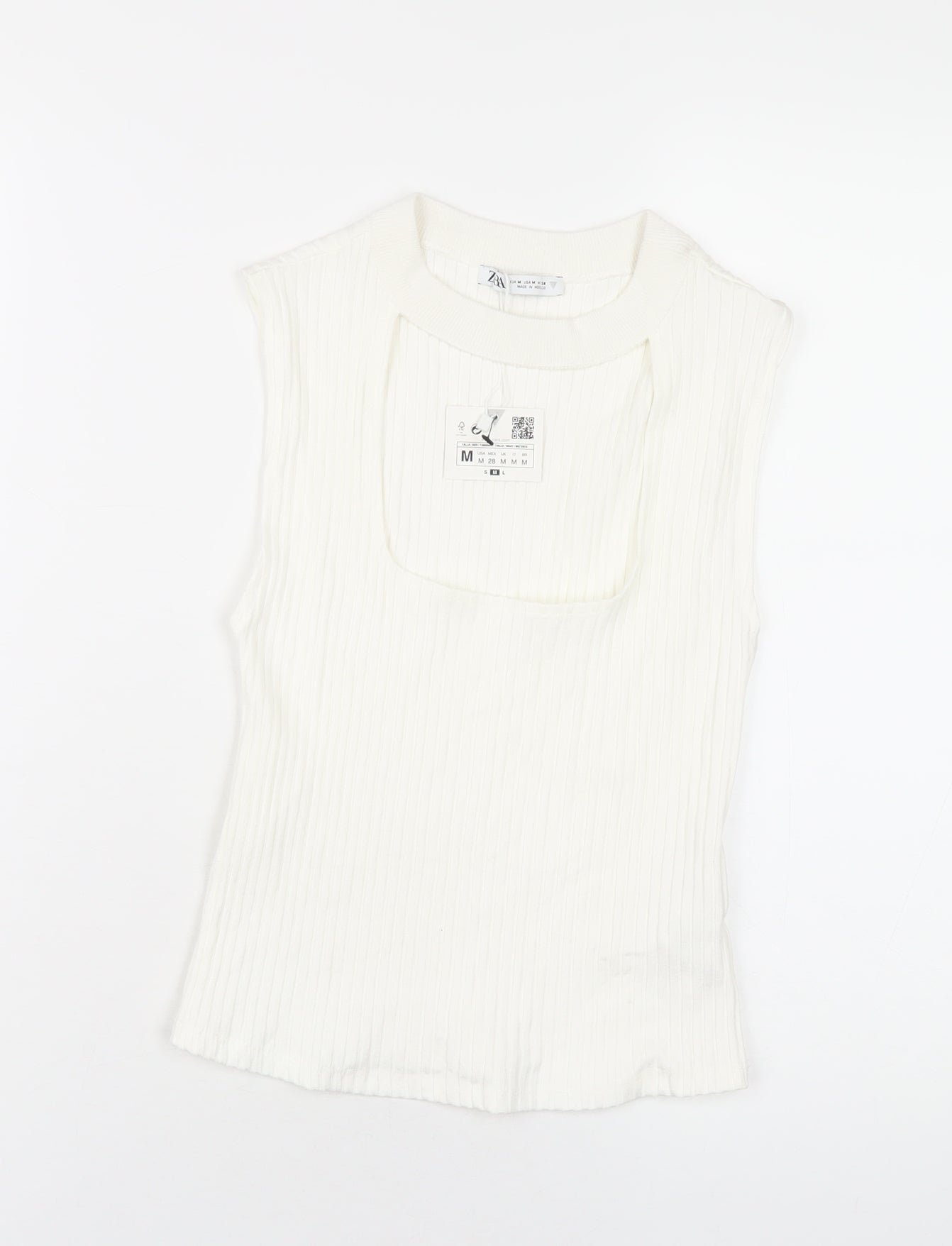 Zara Womens White Viscose Basic T-Shirt Size M Round Neck
