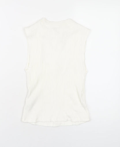 Zara Womens White Viscose Basic T-Shirt Size M Round Neck