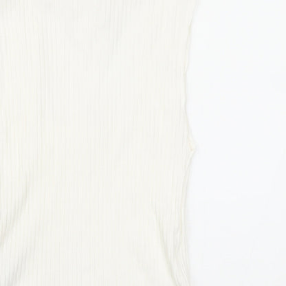 Zara Womens White Viscose Basic T-Shirt Size M Round Neck