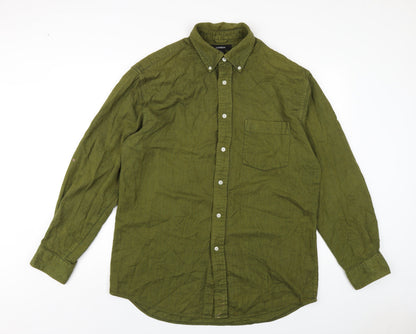 Express Mens Green Cotton Button-Up Size L Collared Button