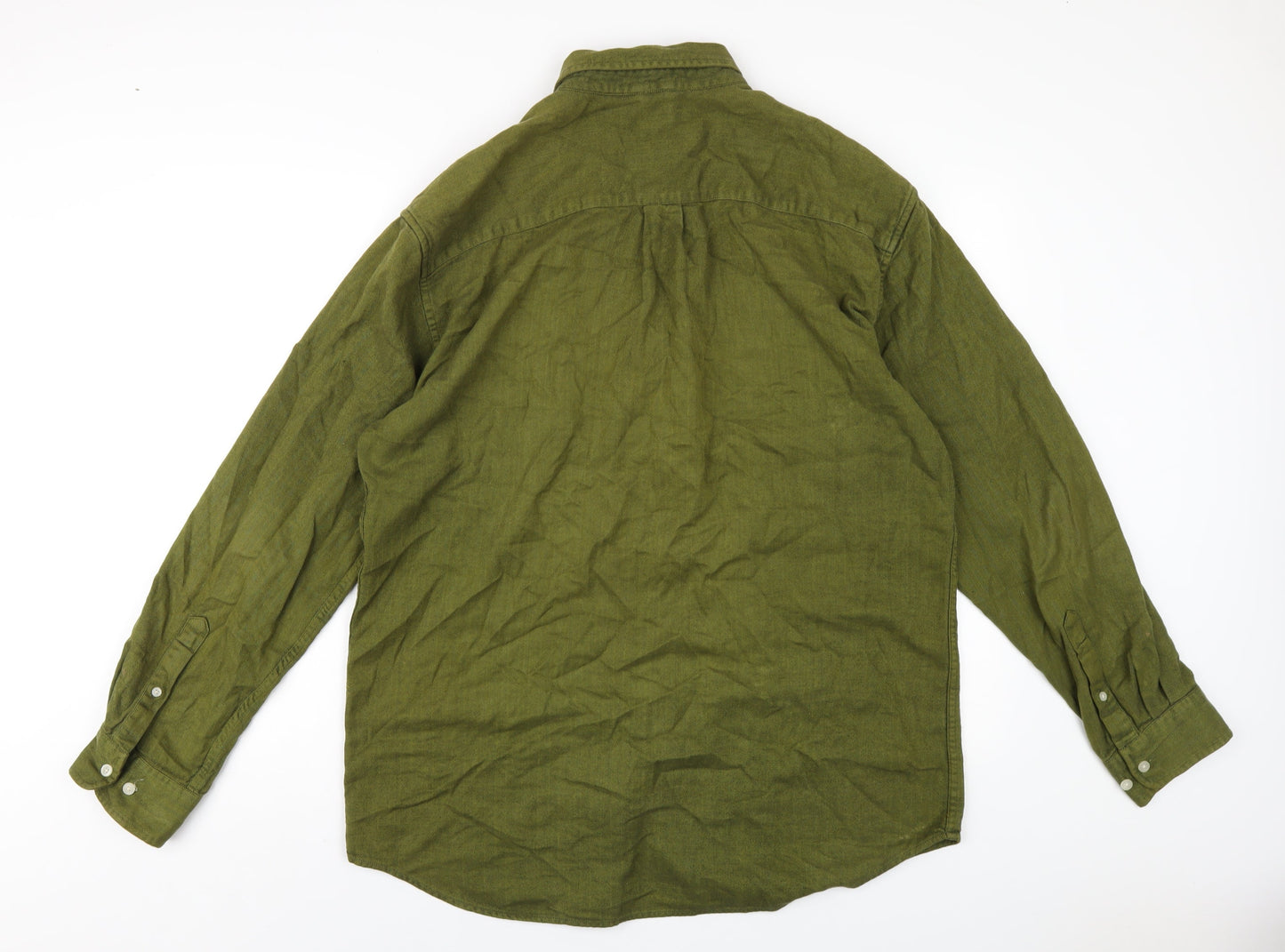 Express Mens Green Cotton Button-Up Size L Collared Button