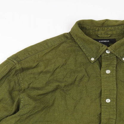 Express Mens Green Cotton Button-Up Size L Collared Button