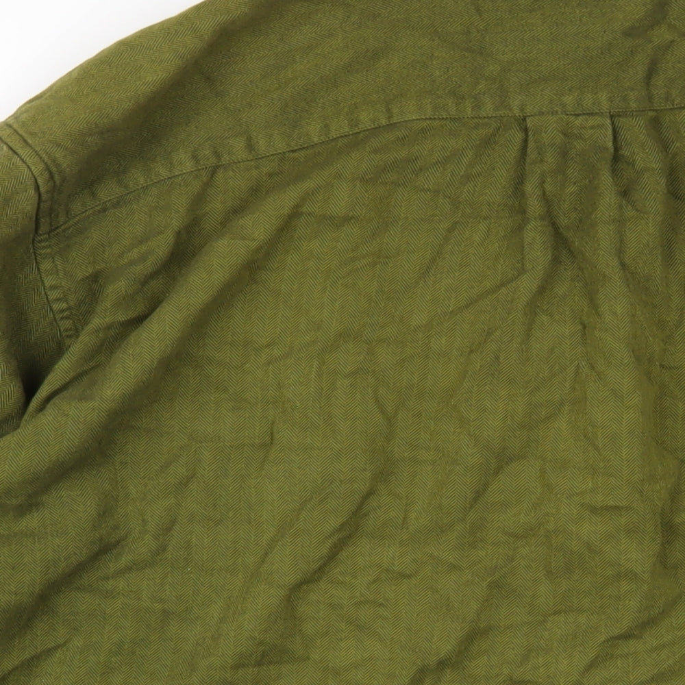 Express Mens Green Cotton Button-Up Size L Collared Button