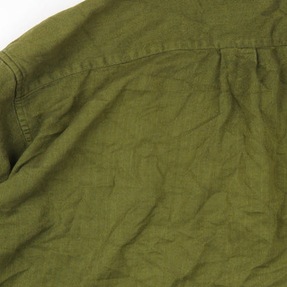 Express Mens Green Cotton Button-Up Size L Collared Button