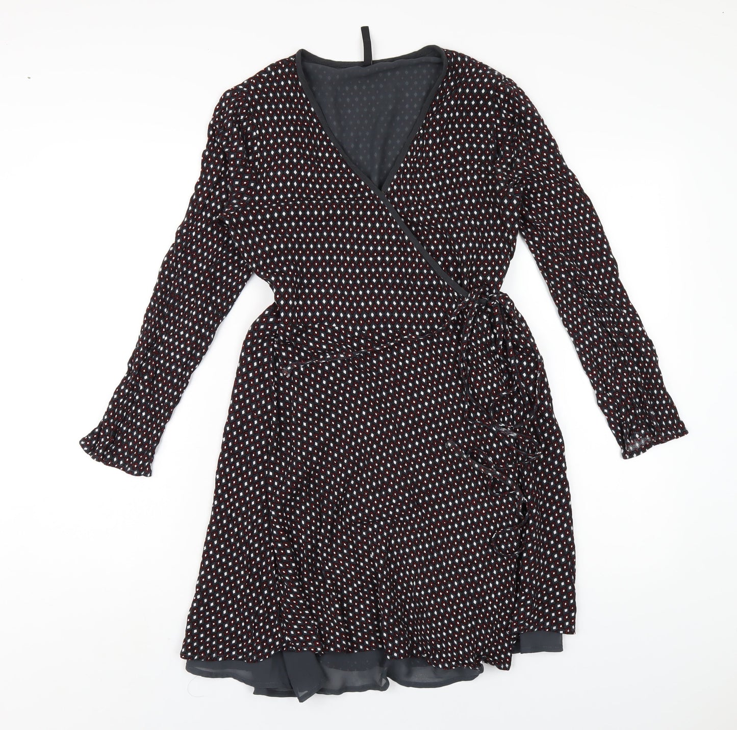 Pepe Jeans Womens Grey Geometric Viscose Wrap Dress Size S V-Neck Tie