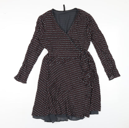Pepe Jeans Womens Grey Geometric Viscose Wrap Dress Size S V-Neck Tie