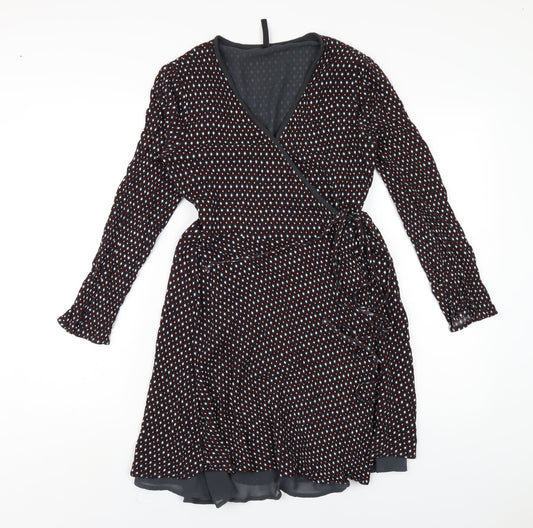 Pepe Jeans Womens Grey Geometric Viscose Wrap Dress Size S V-Neck Tie