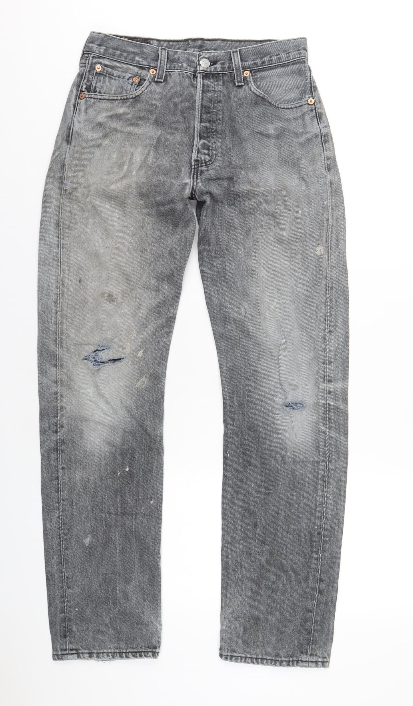 Levi's Mens Grey Cotton Straight Jeans Size 30 in L32 in Regular Button