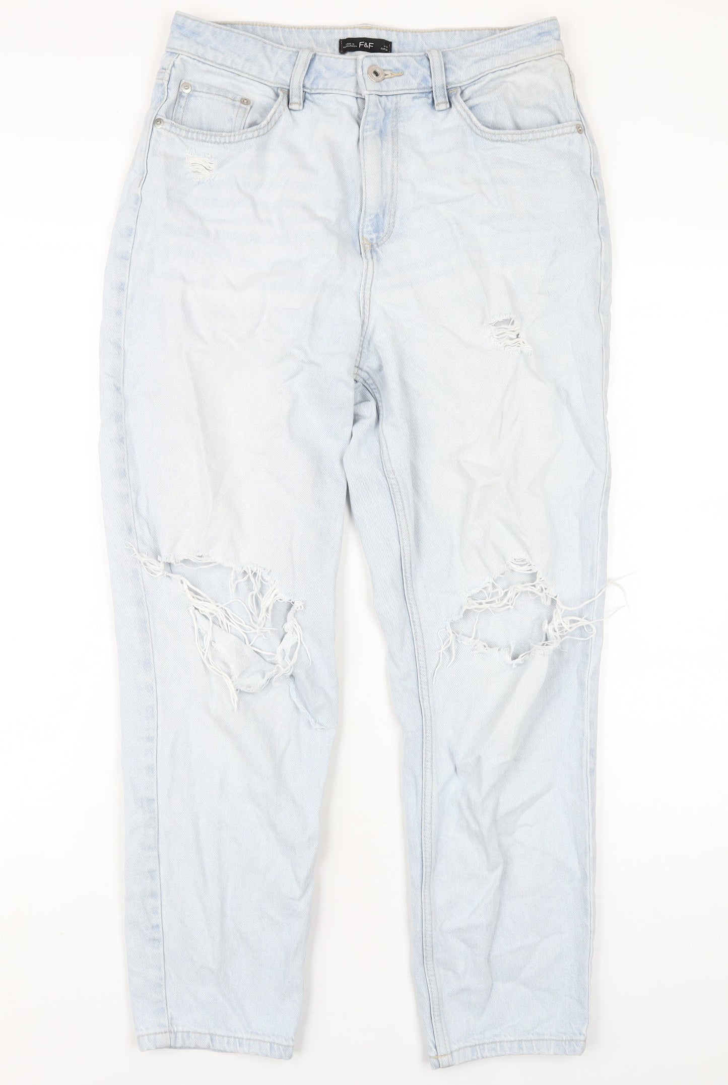 F&F Womens Blue Cotton Mom Jeans Size 10 L28 in Regular Zip