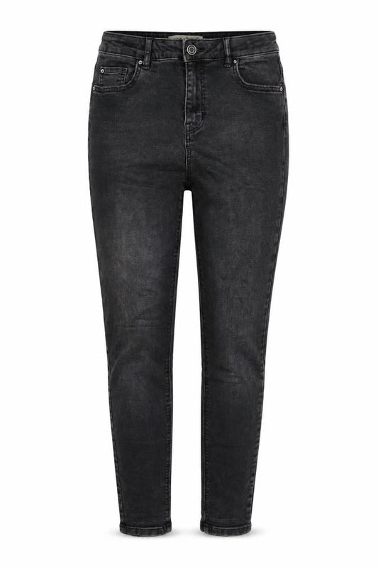Front view of Denim & Co. women’s black cotton skinny jeans, size UK 12, 30-inch leg regular zip