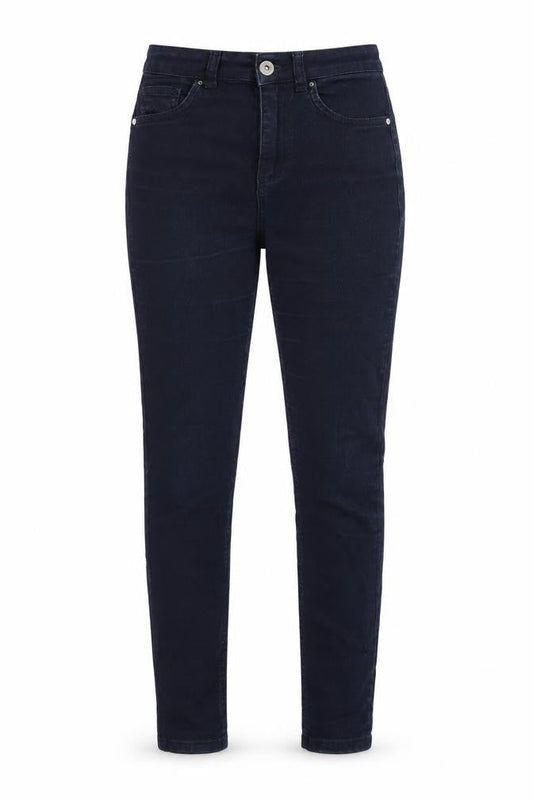Front view of Dunnes women’s blue cotton skinny jeans, size UK 8, 28-inch leg regular zip
