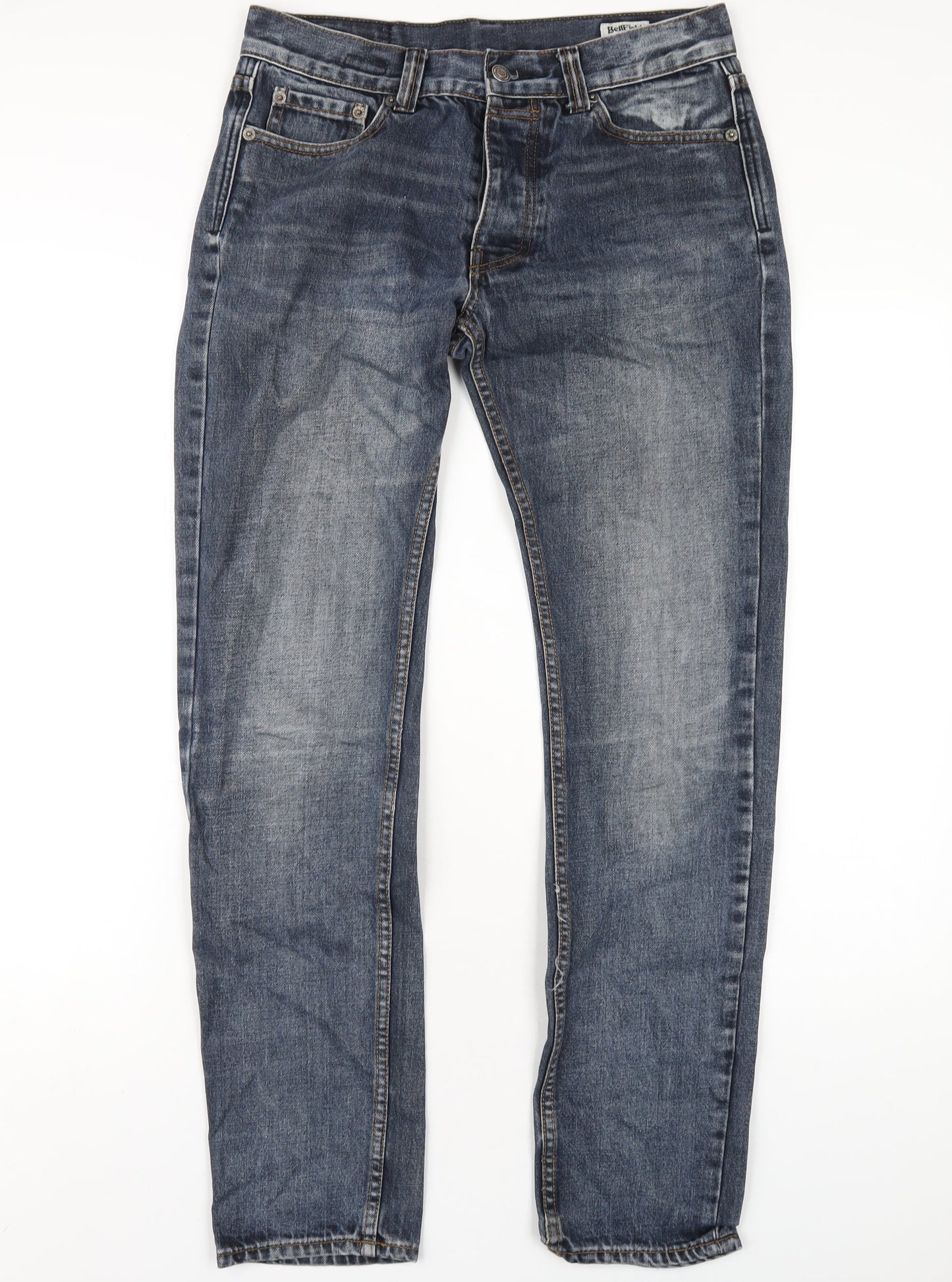 Bellfield Mens Black Cotton Straight Jeans Size 30 in L32 in Regular Button