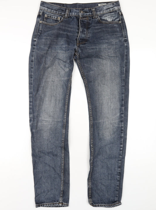 Bellfield Mens Black Cotton Straight Jeans Size 30 in L32 in Regular Button