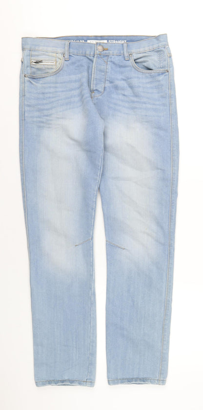 Denim & Co. Mens Blue Cotton Straight Jeans Size 34 in L32 in Regular Button