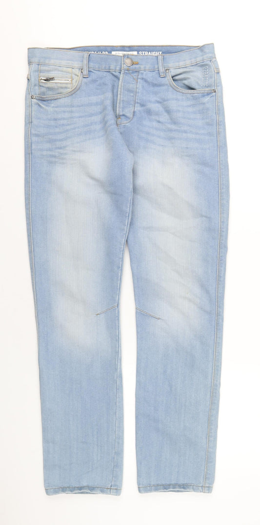 Denim & Co. Mens Blue Cotton Straight Jeans Size 34 in L32 in Regular Button