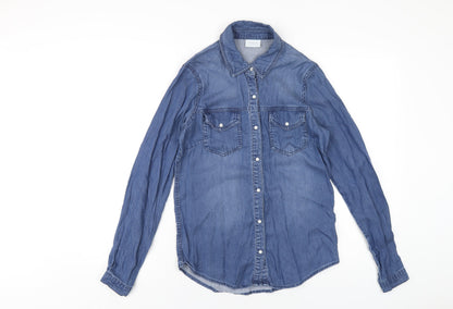 Womens UK Size S VILA Blue Basic Button-Up