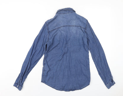 Womens UK Size S VILA Blue Basic Button-Up