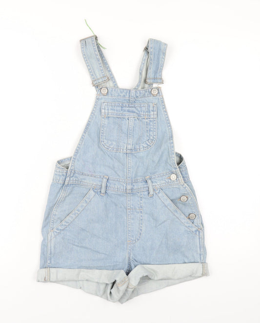 Topshop Womens Blue Cotton Playsuit One-Piece Size 4 Buckle