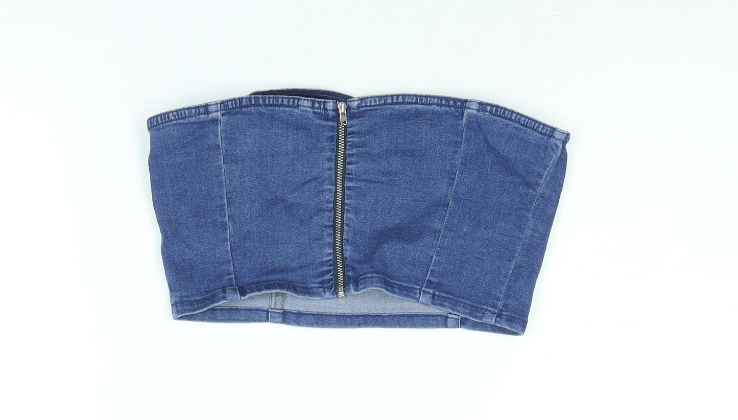 Womens UK Size 12 Topshop Blue Cropped Blouse