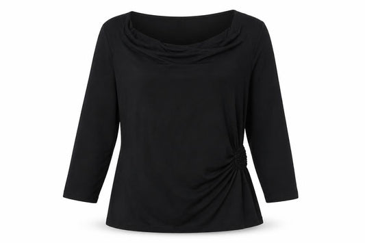 EAST Womens Black Viscose Basic Blouse Size 16 Cowl Neck - Rouched Detail
