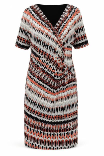 Marks & Spencer Womens Multicoloured Geometric Polyester Shift Size 14 V-Neck Pullover - Rouched