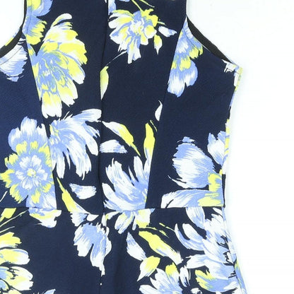 Boohoo Womens Blue Floral Polyester Playsuit One-Piece Size 12 Zip