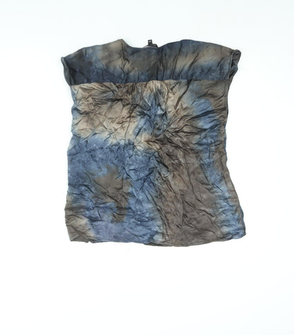 Black Colour Womens Brown Geometric Viscose Basic Blouse Size S Round Neck - Size S-M Tie Dye