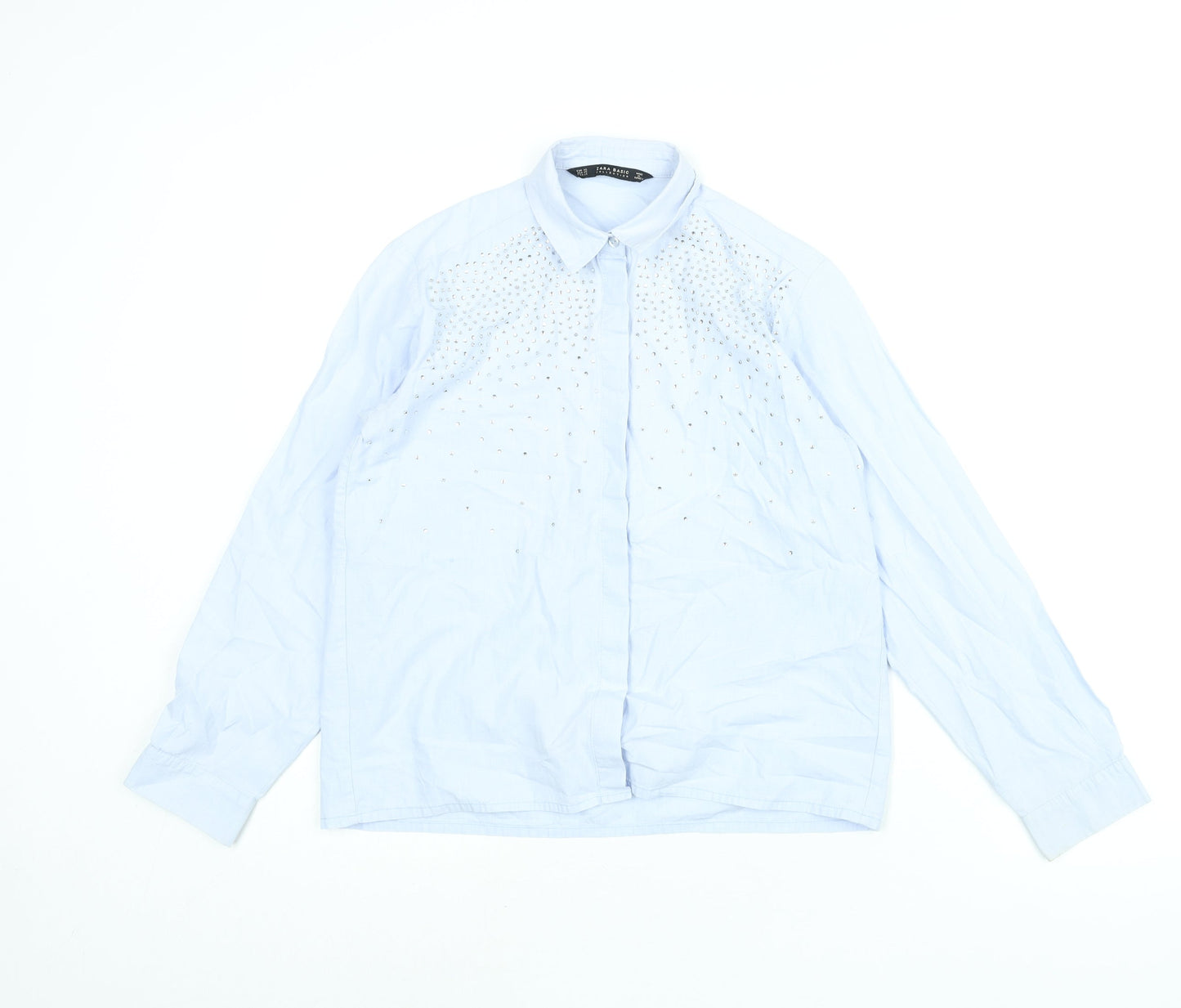 Womens UK Size XS Zara Blue Basic Button-Up