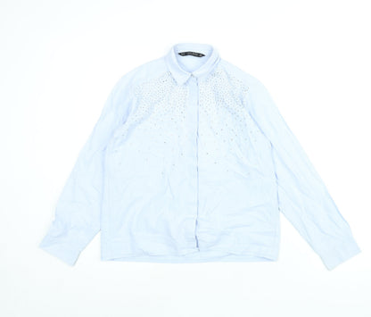 Womens UK Size XS Zara Blue Basic Button-Up
