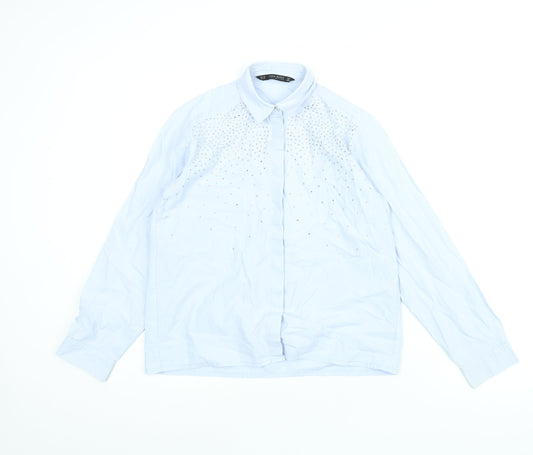 Womens UK Size XS Zara Blue Basic Button-Up