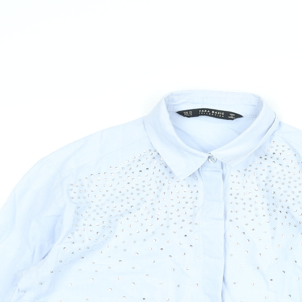 Womens UK Size XS Zara Blue Basic Button-Up