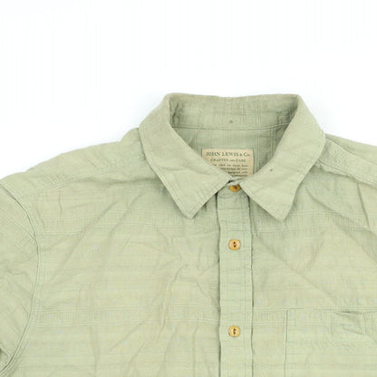 John Lewis Mens Green Cotton Button-Up Size L Collared Button - Vintage