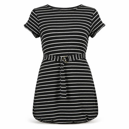 Marks & Spencer Womens Black Striped Viscose T-Shirt Dress Size 8 Round Neck Pullover - Belted