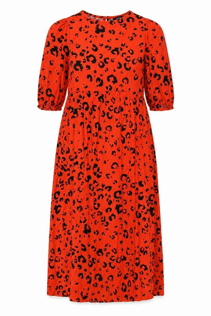 New Look Womens Red Geometric Viscose Shift Size 8 Round Neck Button - Leopard Print
