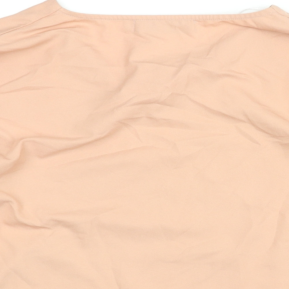 Boohoo Womens Pink Polyester Basic Blouse Size 10 V-Neck - Frill Bell Sleeve