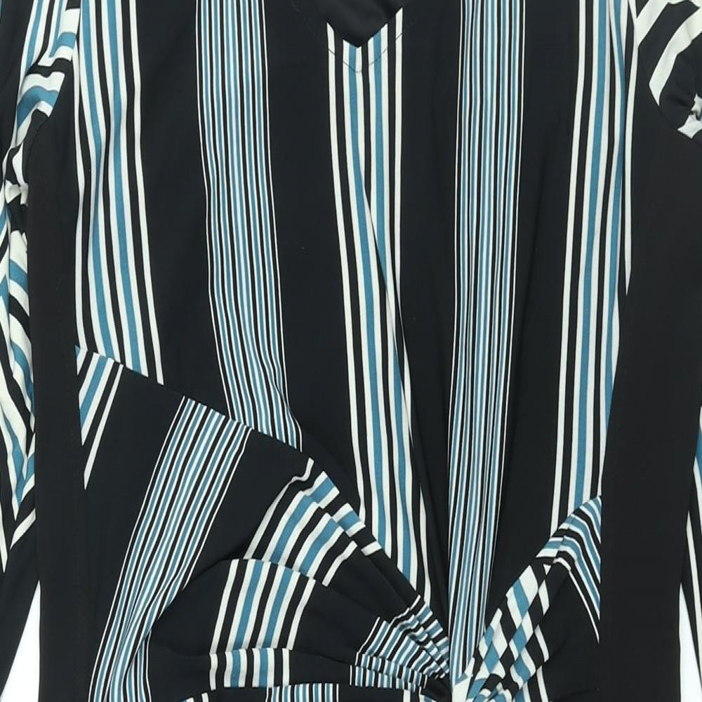 Z Biz Womens Black Geometric Polyester Shift Size M V-Neck Pullover - Rouched Detail