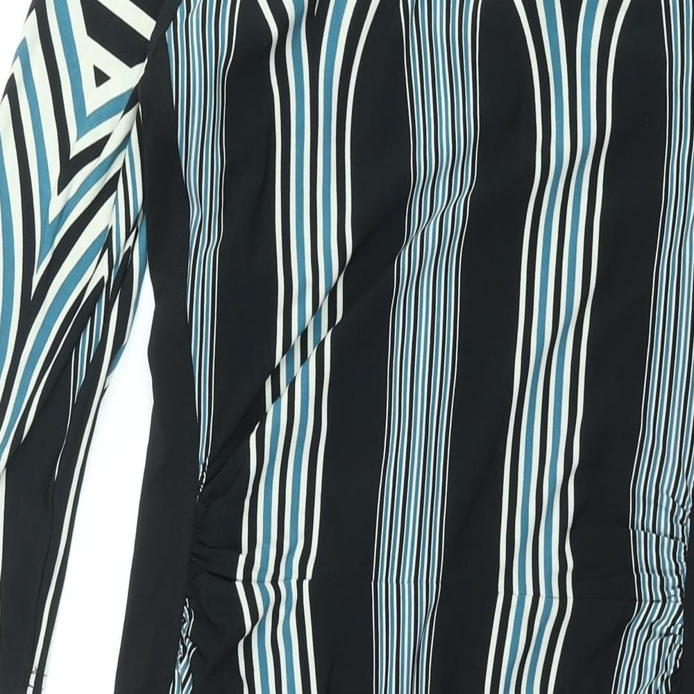 Z Biz Womens Black Geometric Polyester Shift Size M V-Neck Pullover - Rouched Detail