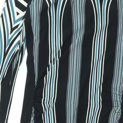 Z Biz Womens Black Geometric Polyester Shift Size M V-Neck Pullover - Rouched Detail