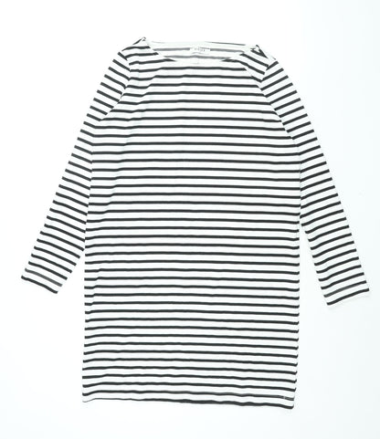 Pieces Womens White Striped Polyester Shift Size M Boat Neck Pullover