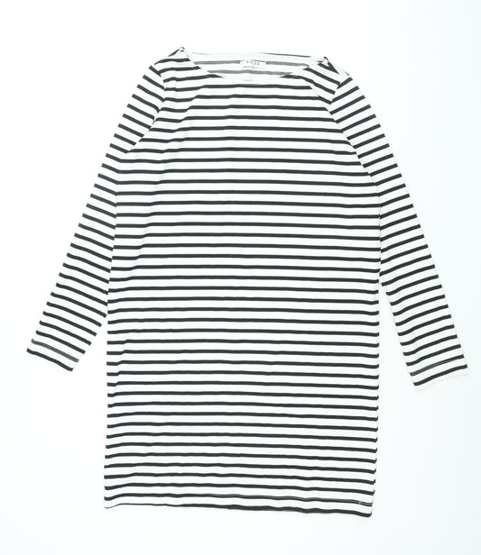 Pieces Womens White Striped Polyester Shift Size M Boat Neck Pullover