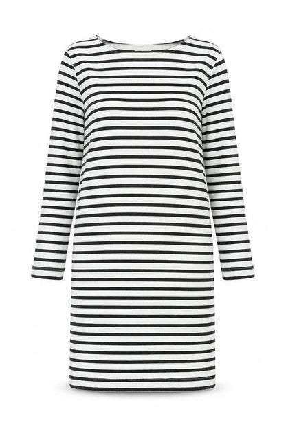 Pieces Womens White Striped Polyester Shift Size M Boat Neck Pullover