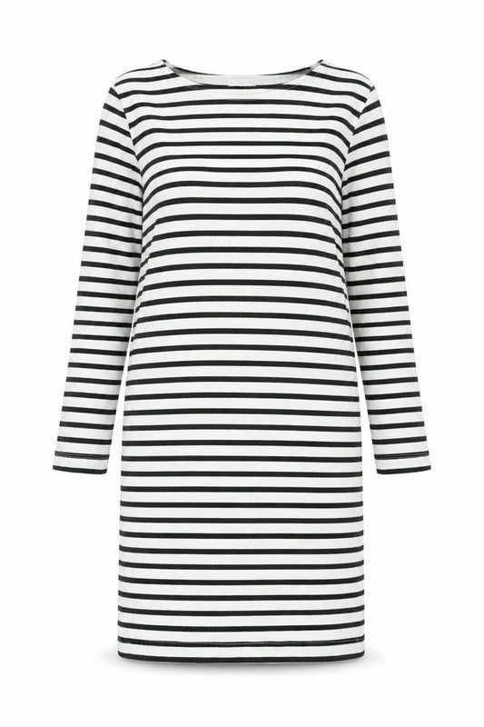 Pieces Womens White Striped Polyester Shift Size M Boat Neck Pullover