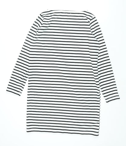 Pieces Womens White Striped Polyester Shift Size M Boat Neck Pullover