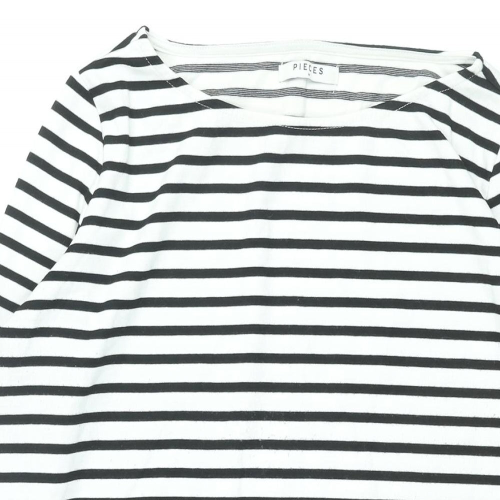 Pieces Womens White Striped Polyester Shift Size M Boat Neck Pullover