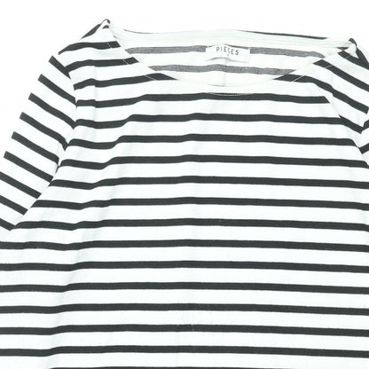 Pieces Womens White Striped Polyester Shift Size M Boat Neck Pullover