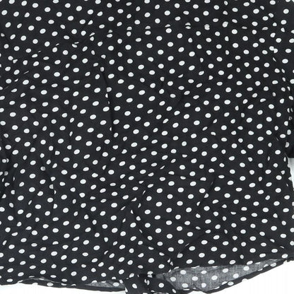 Brand and care label for H&M girls’ black polka dot viscose basic button-up, size 13, years collared button - tie detail