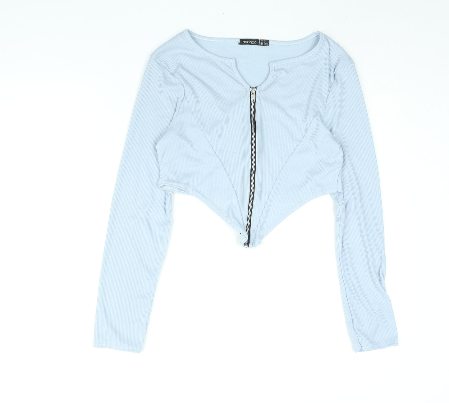 Boohoo Womens Blue Polyester Cropped Blouse Size 16 V-Neck
